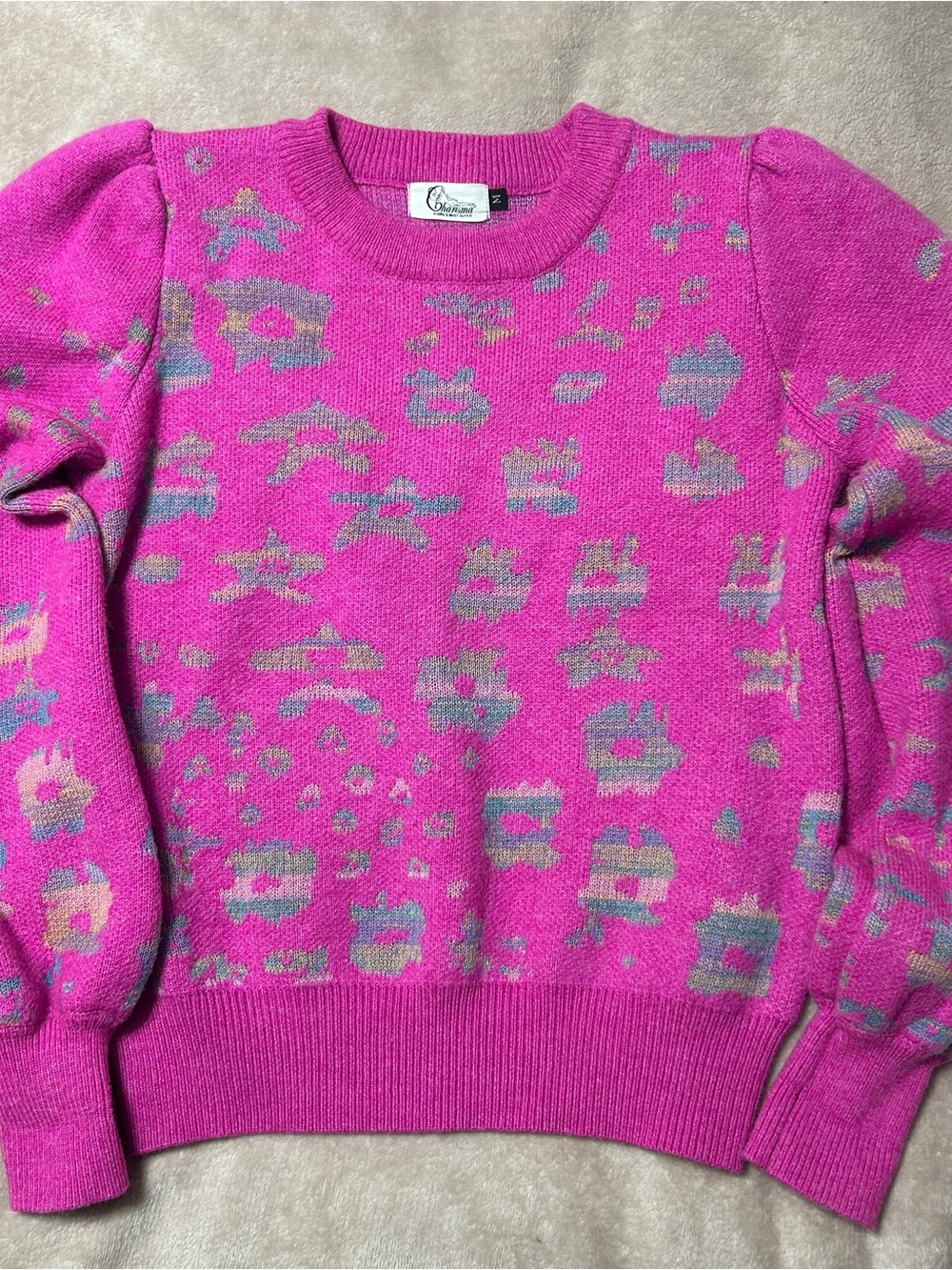 Charisma Bright Pink Patterned Crewneck Sweater